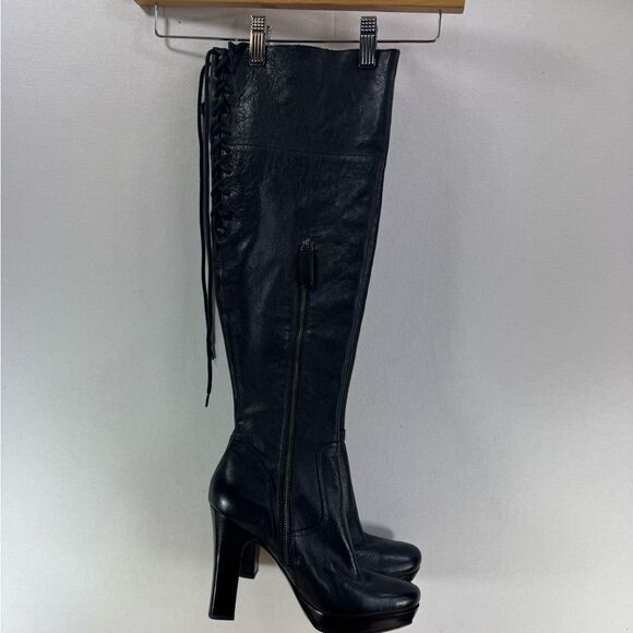 Studio 9 Women's Black Leather Knee-High Boots - Picture 4 of 10
